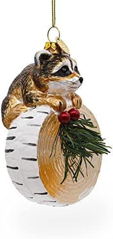 Curious Raccoon on The Log Blown Glass Christmas Ornament - Image 6