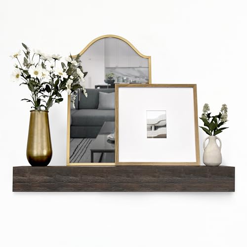 Image of MCS 48-Inch Mantel, Master & Co Espresso Finish Solid Wood Floating Fireplace Mantel, Long Floating Shelf for Livingroom with Wood Cleat Hanging System, Photo and Home Decor Display Shelf