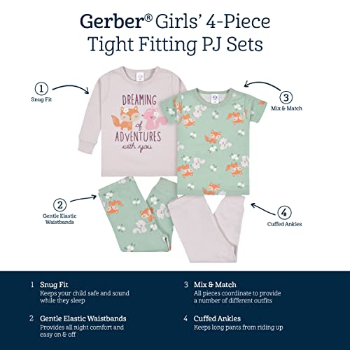 Gerber Conjunto de pijama de 4 peças para bebês meninas, Dreams, 3 Anos