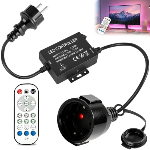 Guirlande lumineuse LED 1500 W avec télécommande, AC 220-240 V, interrupteur enfichable, variateur d'intensité pour barres lumineuses et lampes à intensité variable, télécommande à 20 boutons +