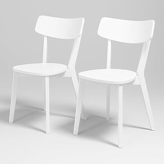 Homely | Pack 2 sillas Comedor Cody | Auténtico Estilo Escandinavo y Minimalista, para tu Comedor o Cocina | Respaldo Ergonómico Curvado, Tablero Lacado y Madera Maciza Rubberwood | Lacado Blanco
