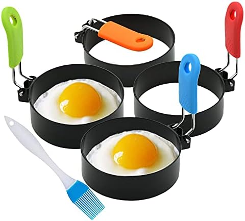 Borsun Set of 4 Egg Rings for Egg Muffins, Round Egg Molds for Frying, Pancake Deep Egg Ring Bread Shaper Mold for Shaping Cooking Eggs