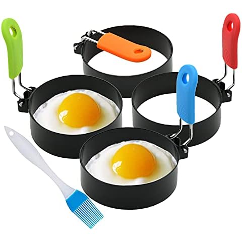 Borsun Set of 4 Egg Rings for Egg Muffins, Round Egg Molds for Frying, Pancake Deep Egg Ring Bread Shaper Mold for Shaping Cooking Eggs Cover