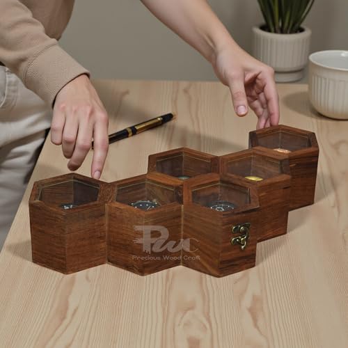 Image of Wooden Watch Box With 6 Compartments, Dustproof & Handmade Organizer, Golden Brown Finish, Storage & Display Case, Premium Gift For Men & Women, Durable Watch Case
