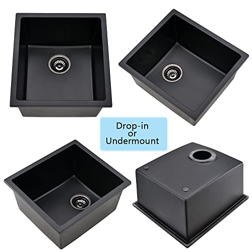 17 Inch Black Bar Sink Undermount - Vasoyo 17"X19" Black Undermount Wet Bar Prep Kitchen Sink Dual Mount Granite Undermount Kitchen Sink Single Bowl Quartz Sink Small Bar Sink Rv Sink #TOP6