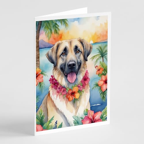 Caroline's Treasures Anatolian Shepherd Luau Greeting Cards Pack of 8 Blank Cards with Envelopes Whimsical A7 Size 5x7 Blank Note Cards