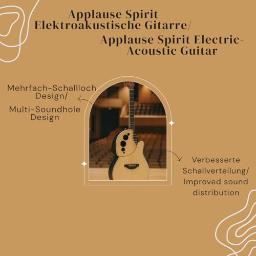 Applause E-Akustikgitarre Spirit - selektierte Fichtendecke - Mid-depth Lyrachord Body - Cutaway - AP2T Preamp + Tuner - Natur - AAE-044-4S