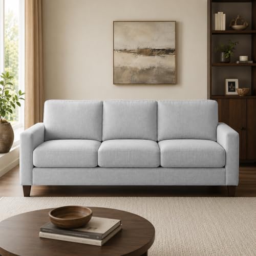 Image of Casaliving Gladino Modern Velvet Fabric Sofa, Tufted Design Upholstered 3 Seater Sofa Set for Living Room, Premium Velvet Fabric Sofa (Grey)