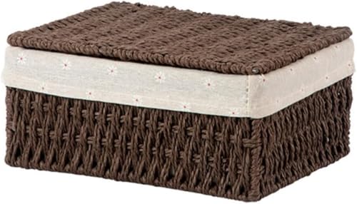 TAKEY収納 バスケット ペーパーバスケット フタ付き収納かご カゴ 籠 小物入れ 小物収納 収納ケース 蓋付き リビング 卓上収納 トイレ ブラウン トイレットペーパー入れ おしゃれ お引越し リビング ベッドルーム 事務用品 整理用品 (コーヒー色,