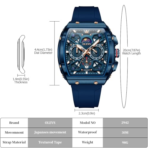 Image of OLEVS Watches for Men Business Diamond Moon Phase Male Watch Chronograph Fashion Dress Waterproof Date Analog Quartz Waterproof SiliconeMen Wrist Watch