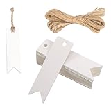 100 Stück Geschenk Anhänger, 2×7cm Kraftpapier Anhänger Etiketten Mit 20m Juteschnur Geschenkanhänger Zum Beschriften Für Hochzeit Handwerk Weihnachten,Geschenkverpackung,Diy-Projekte,Weiß