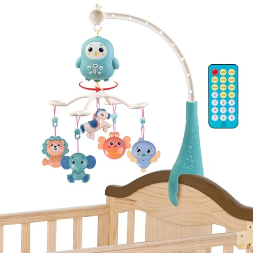 Image of Mee Mee Glow Safari Cot Mobile with Music, Night Projector and Built-in Stories, Remote Control, Detachable Rattles, 360 Rotation, Timer 20 /40 /60 min, Adjustable Volume, BPA-Free, Battery Operated