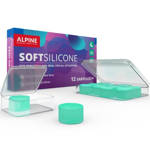 Alpine SoftSilicone - Bouchons d'oreille antibruit pour dormir, nager et se concentrer - Solution confortable contre le ronflement- Atténuation de 28dB - Pack de 12 bouchons d'oreille en silicone