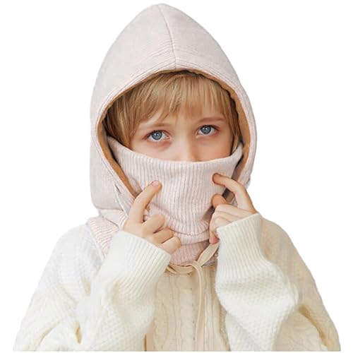 Balaclava Ski Mask for Kids, Winter Windproof Face Mask for Cold Weather, Fleece Hooded Scarf Neck Warmer Ears and Faces Covers Pullover Hat (White)2