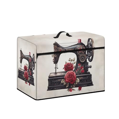 UNICEU Sewing Machine Rose Print Sewing Machine Cover Zipper Washable Easy Storage Dust Protection with Front Zipper Pocket Top Handle