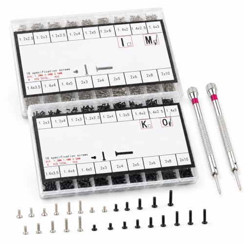1000 Stück Mini Schrauben Set M1.2 M1.4 M2 Kleine Schrauben Brillenschrauben Mikroschrauben mit Schraubendreher Ersatzschrauben Reparaturschrauben für Computer Uhren Spielzeug Reparatur