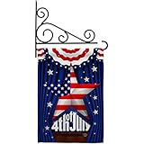 Ornament Collection Stars 4th of July Garden Flag Set Wall Holder Patriotic Independence Day Fireworks BBQ United State American Small Decorative Gift Yard House Banner Made in USA 13 X 18.5