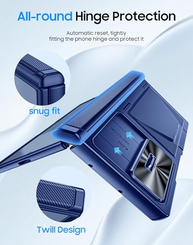 Image of for Samsung Galaxy Z Fold 7 Case with Card Holder RFID Blocking, Built in Slide Lens Cover & Hinge Protection & Screen Protector, Shockproof Wallet Case for Z Fold 7 (Sapphire Blue)