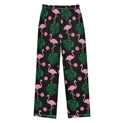 Flamingo Floral Palm Leaf Boys Long Pants Soft Trousers Elastic Waist Kids Lounge Bottoms with Pockets S-XL