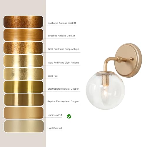 Image of Gold Wall Sconce, 1-Light Minimalist Sconces Wall Lighting with Seeded Glass Globe, Modern Wall Mounted Light Fixture for Bathroom, Bedroom, Living Room and Stairway