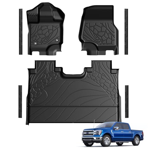 LUMWAY Floor Mats for 2015-2025 2026 Ford F-150 & 2022-2026 F150 Lightning SuperCrew (Rear Without Fold Flat Storage) Carpet Floor TPE All Weather Durable Mats for Ford F150