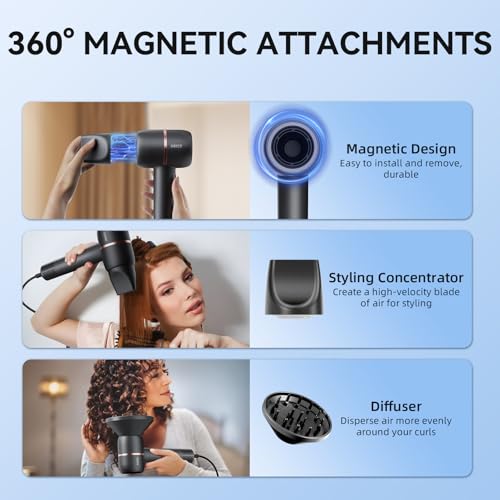 Professional Ionic Hair Dryer with Magnetic Nozzle & Diffuser
