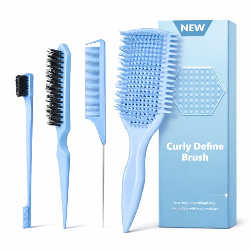 Image of Detangler Brush for Curly Hair, Lightweight Curly Hair Brush with Vented Design for Easy Glide, Effortlessly Detangles Without Pulling or Snagging, Suitable for All Wet and Dry Hair Types (Blue)