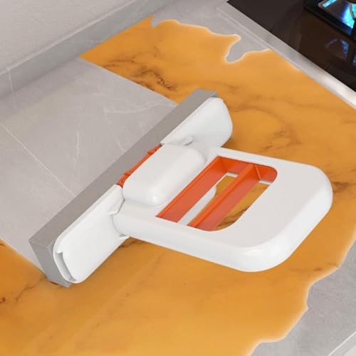 Image of Self Squeeze Mini Mop | Portable Sponge Head for Bathroom Mirrors, Glass, Countertops & Kitchen | Multipurpose Small for Home Cleaning Tools & Decor (White & Orange)
