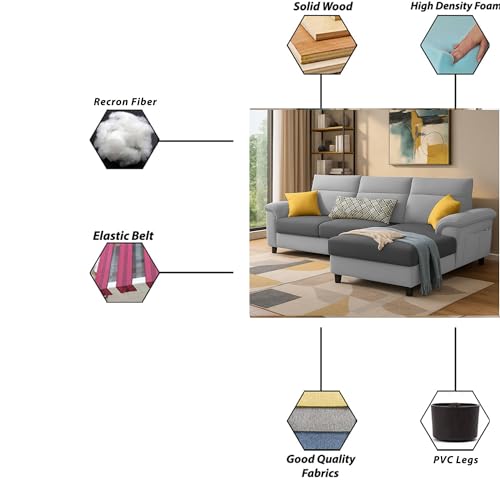 Image of Casaliving Seams RHS 4 Seater L Shape Sofa for Living Room (Grey Dark Grey Fabric) Premium Fabric Sofa