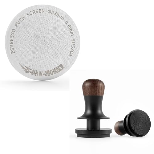 MHW-3BOMBER 53mm Espresso Puck Screen Metal Coffee Filter Reusable Espresso Filters & MHW-3BOMBER 53.35mm Espresso Coffee Tamper with Three Spring Loaded Calibrated Espresso Tamper