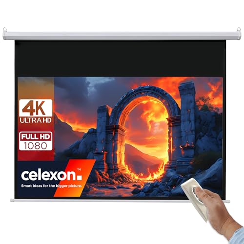 celexon Basic Écran de Projection motorisé 90' | 200x113 cm 16:9 | Écran Full-HD 4K pour Le Home Cinéma ou présentations de Bureau | adapté au Montage Plafond ou au Mur | télécommande Incluse