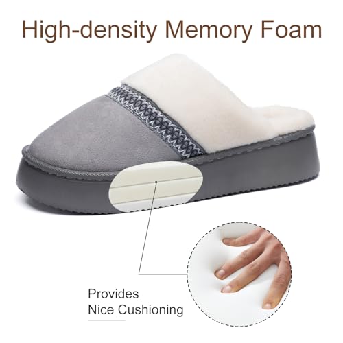 Womens Slippers for Women Cozy Memory Foam House Slippers Winter Warm Comfy Furry Shoes for Indoor Outdoor Suede Platform with Anti-Skid Sole3