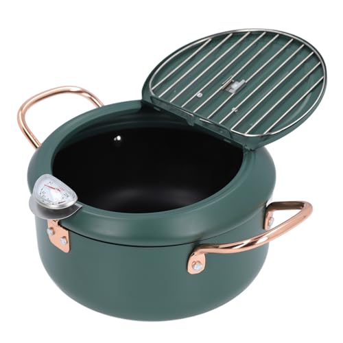 TOPINCN Deep Fryer Pot, Japanese Frying Pot Iron Frying Pot with Double Handles & Oil Temperature Gauge for Dishes Soup, Deep Fryer Pot with Lid for Kitchen French Fries Chicken
