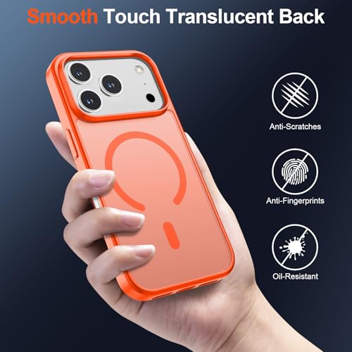 Image of SUPFINE Magnetic for iPhone 17 Pro Case (Compatible with MagSafe)(Military Grade Drop Protection) Translucent Matte Shockproof with Anti-Fingerprint Phone Cover 2025,Orange