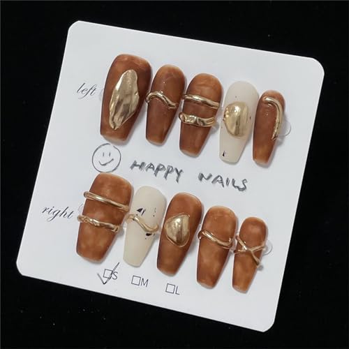 100% Handmade Press on Nails Medium, 10pcs Handmade Nails,3D Design Hand-painted Nail Art,Reusable Gel Luxury Glue on Fake Nails Kit,Size M (#8015-M)
