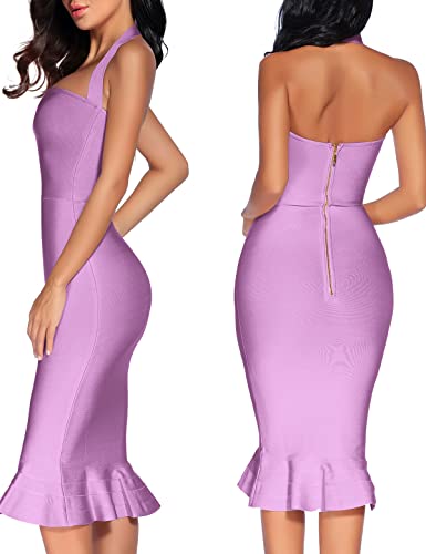 Image of houstil Women's V Neck Halter Fishtail Bandage Bodycon Dress Party