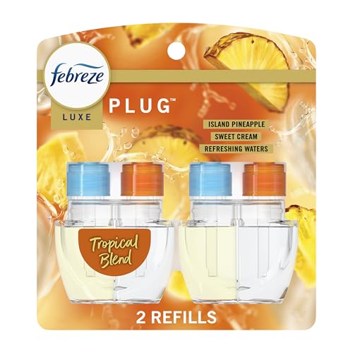 Image of Febreze Plug In Air Freshener, Odor-Fighting Scented Oil Refill, Tropical Blend Scent, 2 Refill