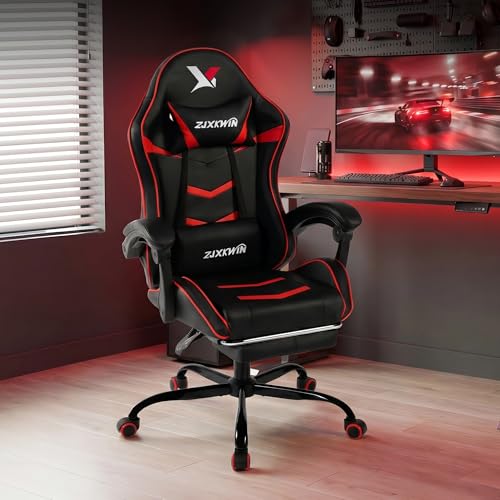 Image of Ergonomic Gaming Chair for Adults, Reclining Computer Office Desk Chair with Footrest, Pocket Spring Cushion,Linkage Armrests, Lumbar Support & Headrest, Heavy-Duty Enlarged Metal Base,Red