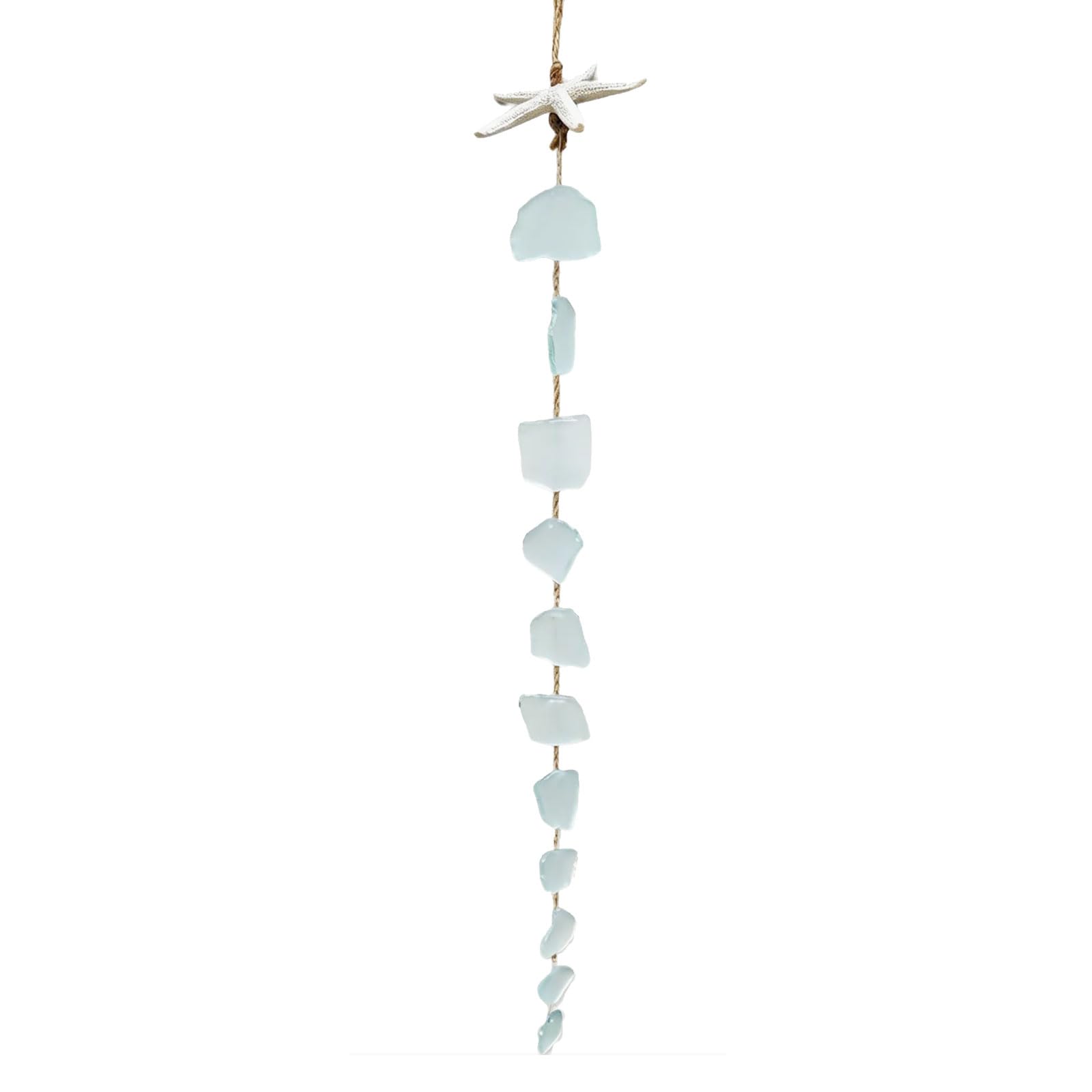 Wind Chimes with Colorful Sea Glass and Resins Starfishes Hanging Ornament for Wedding Birthday Party Gift Outdoor Hanging Wind Chimes