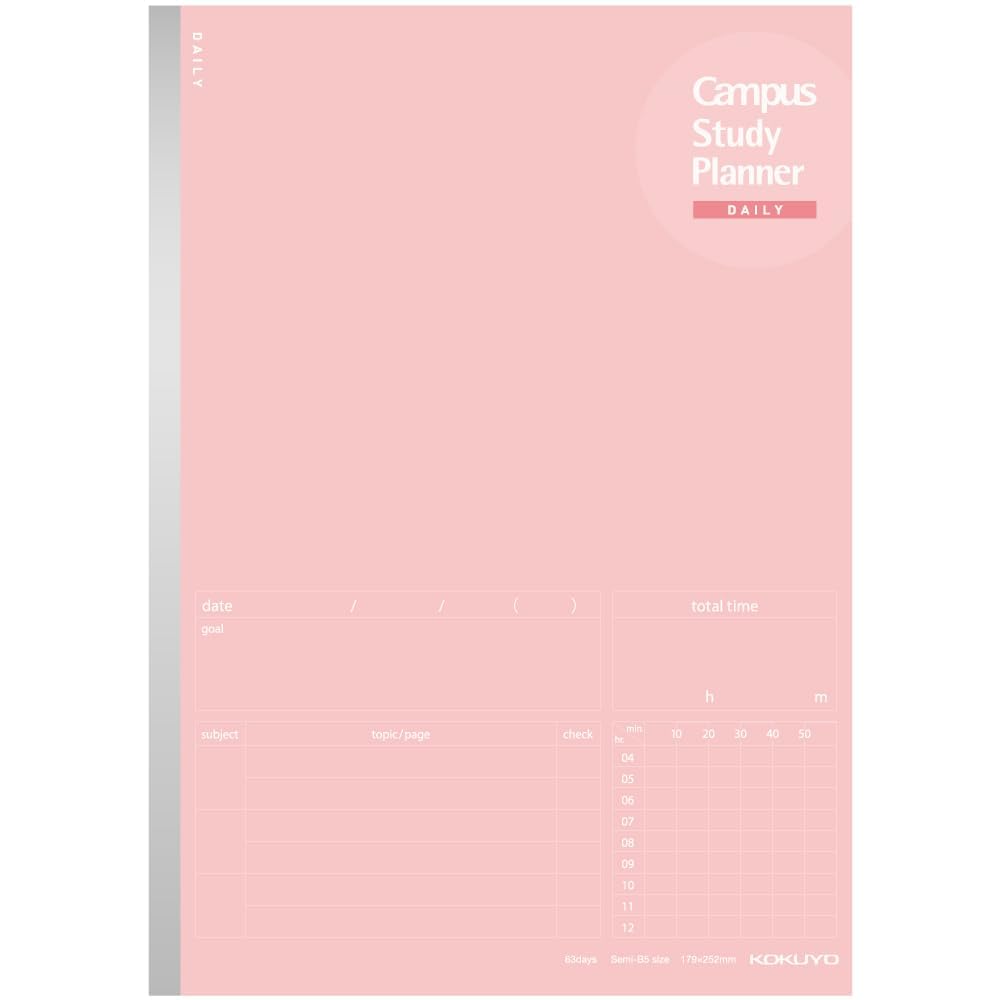 Campus Study Planner Notebook, Daily Ruled, Semi-B5, Light Pink, for 63 Days, Japan Import (NO-Y80MD-LP)