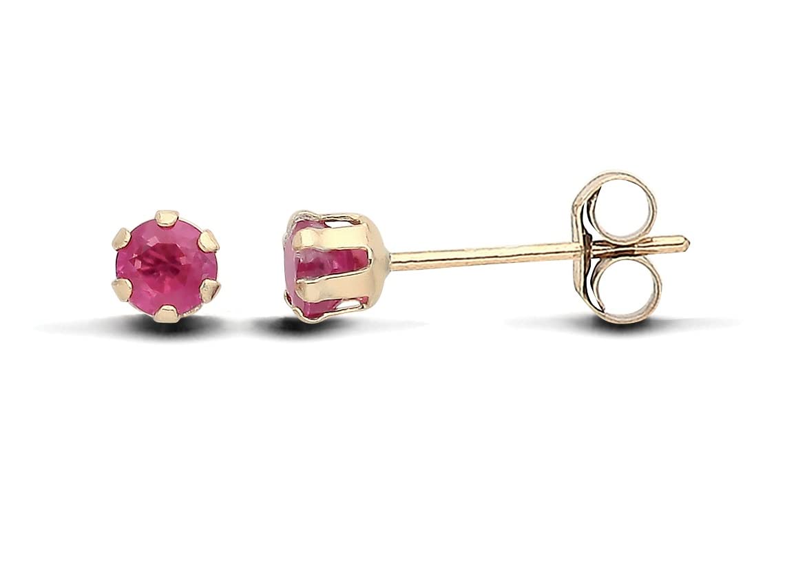 9ct Yellow Gold Ruby Stud Earrings - Natural Stones - Solid 9K GOLD