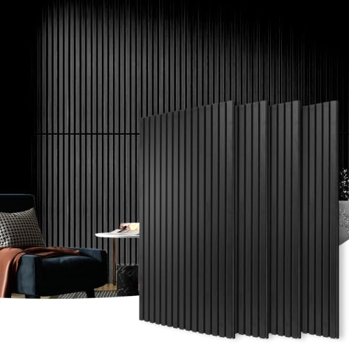 Image of Art3d 4-Pack 3D Fluted Wood Sound Absorbing Slat Wall Panel, Matte Black