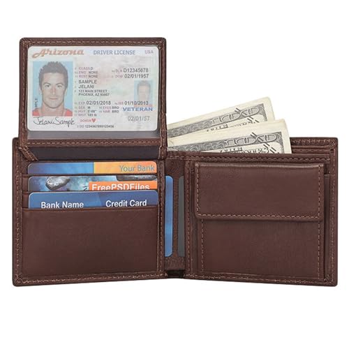 Men's Real Leather Wallet Slim Bifold RFID Blocking Small Credit Card Pockets ID Window(brown)3
