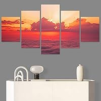SIGNWIN 5 Panel Canvas Wall Art Coastal Multicolor Photography Relax/Calm Romantics Sunset for Home Decorations Ready to Hang - 60