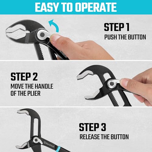 DURATECH Groef Slip Joint Set, Waterpomp Tangset, V-Jaw Tong en Quick Release Sanitair Tangen, 8 ", 10", 12", CR-V Staal, Georganiseerd in Pouch - Afbeelding 4