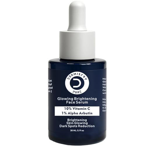 Image of Dermistry Pure 10% Vitamin C Face Serum with 1% Alpha Arbutin for Skin Lightening Brightening Glowing & Even Skin Tone Pigmentation Dark Spots Tan Removal for Men & Women Day Night Use 30ml