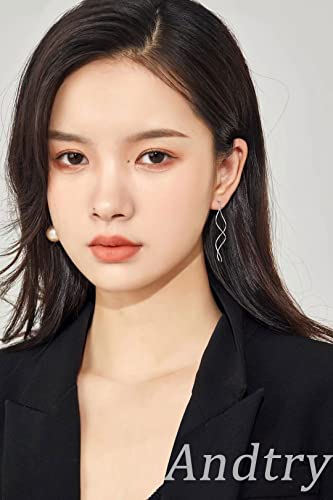 Sterling Silver Threader Earrings For Women Trendy, Handmade Earrings Jewelry, Twisted Linear Curved Drop Dangle Earrings, Hypoallergenic Earrings For Teens Girls Gift2