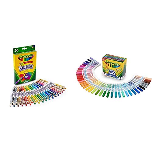 Crayola Erasable Colored Pencils, 36 Count, Art Tools, Ages 4, 5, 6, 7 & Ultra Clean Washable Broad Line Markers, 40 Classic Colors, Kids Indoor Activities At Home