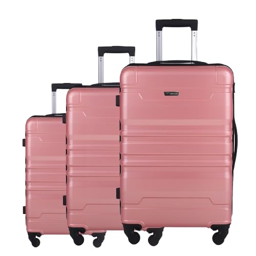 Image of Impulse Chicago Set of 3 Small, Medium & Large Size (Cabin & Check-inTrolley) Hard Sided ABS and PC 4 Wheel Spinner, Unbreakable Trolley Bag with Combi Lock, Trolley Bags for Travel, Suitcase (Pink)