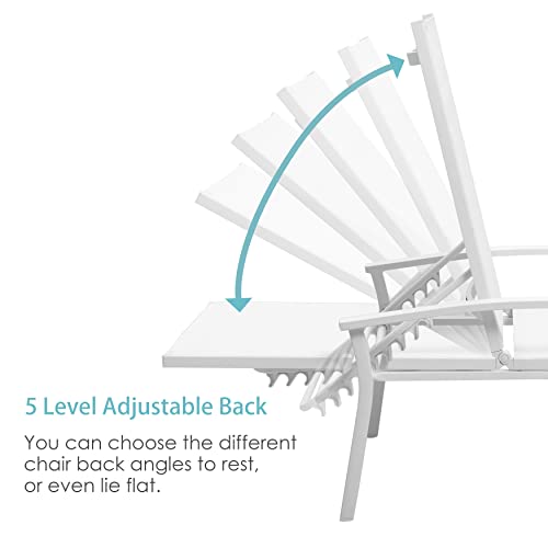 Nuu Garden Patio Lounge Chair, All-Flat 5 Positions Iron Patio Chaise Lounger With Armrests All Weather Lounger For Outdoor, Garden, Poolside, Beach, White #TOP5